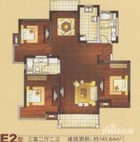 东方明珠3室2厅2卫145.6㎡户型图