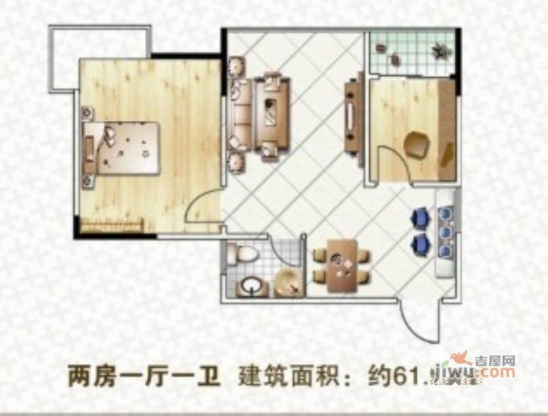 金芙蓉岳塘映象2室1厅1卫78.1㎡户型图