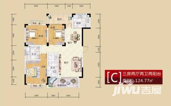 天一家园3室2厅2卫125.9㎡户型图