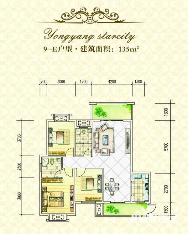 首和山语城3室2厅2卫135㎡户型图