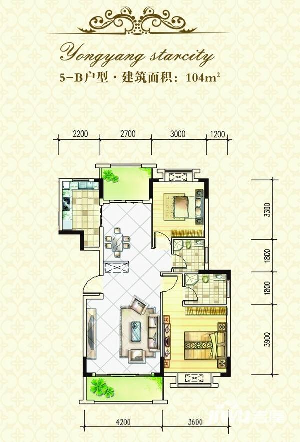 首和山语城2室2厅2卫104㎡户型图