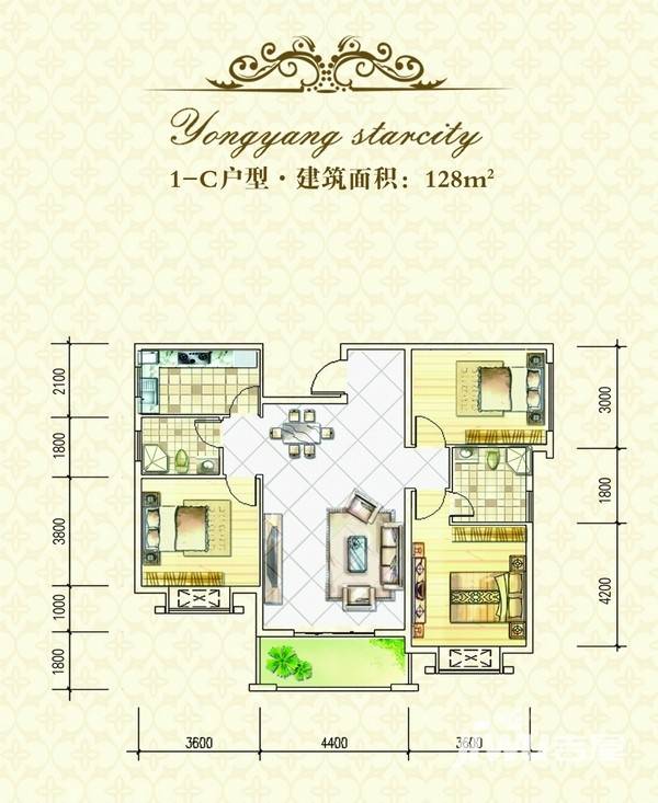 首和山语城3室2厅2卫128㎡户型图