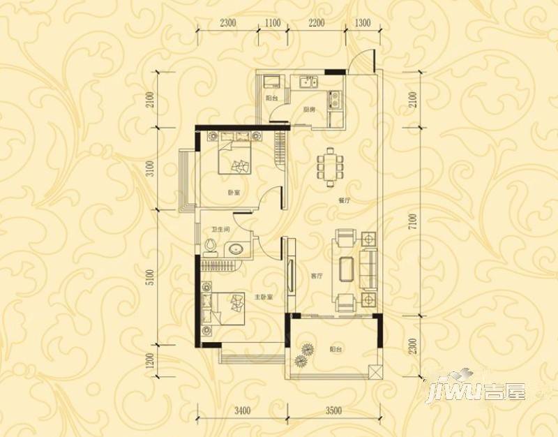 中瀚聚龙广场2室2厅1卫83㎡户型图