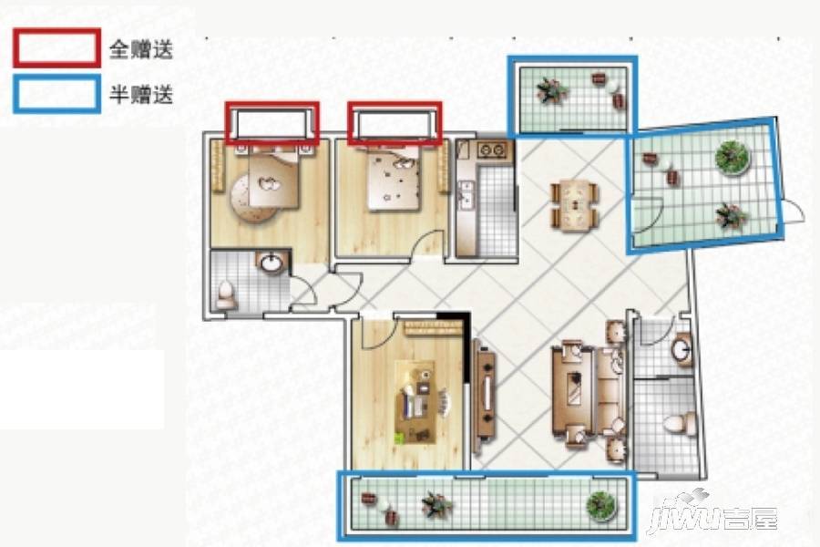金芙蓉岳塘映象3室2厅2卫130.9㎡户型图